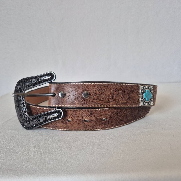 ARIAT Women's Western Belt Embossed-Leather Turquoise Rhinestone-Accent Buckle - Picture 5 of 11